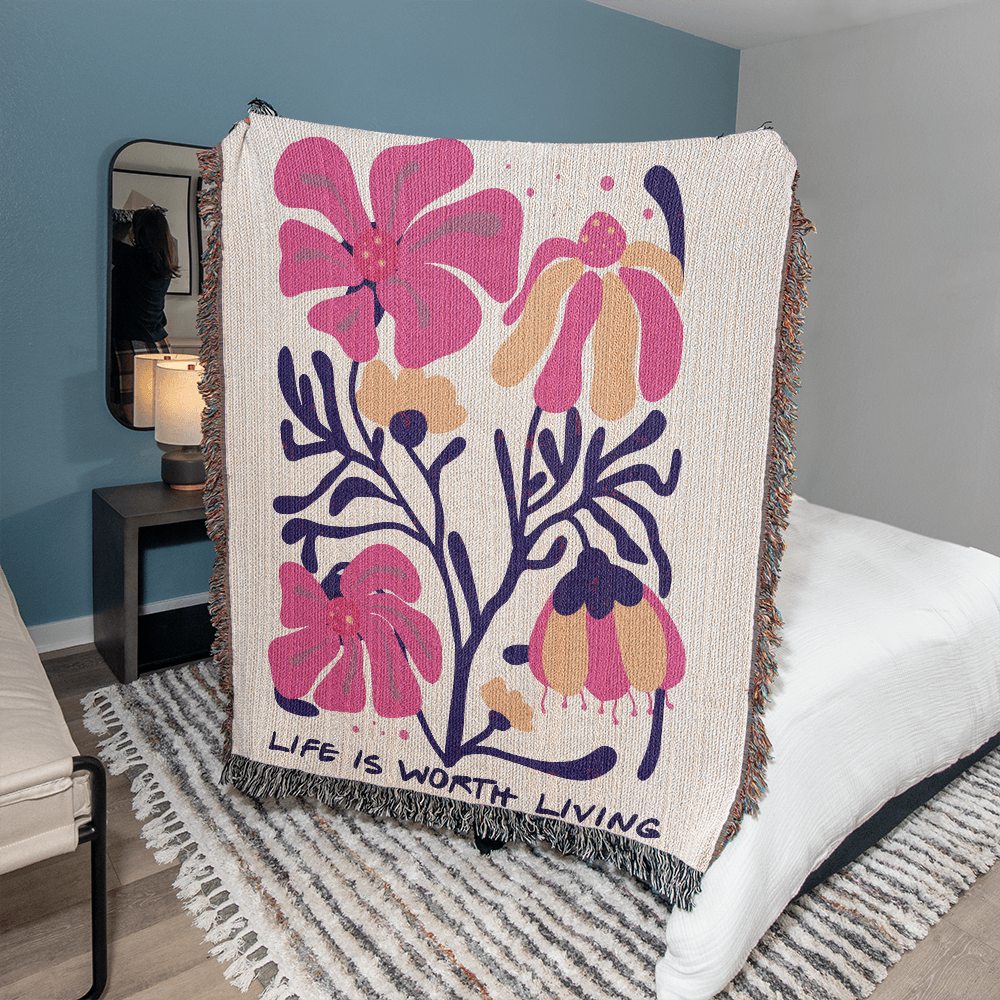 Life is Worth Living Heirloom Woven Blanket- a Gift for Mothers/Sons/Daughters.