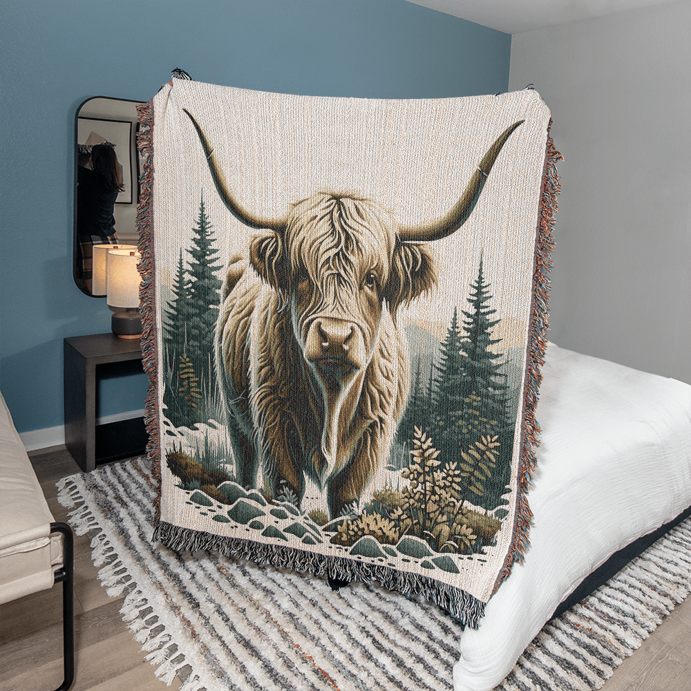 Highland Cow Heirloom Woven Blanket- Gift for Mothers/Daughters/Sons