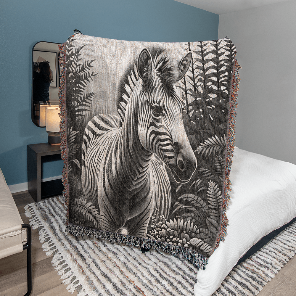 Zebra Illustration Heirloom Woven Blanket - Gift for Mothers/Fathers/Sons.