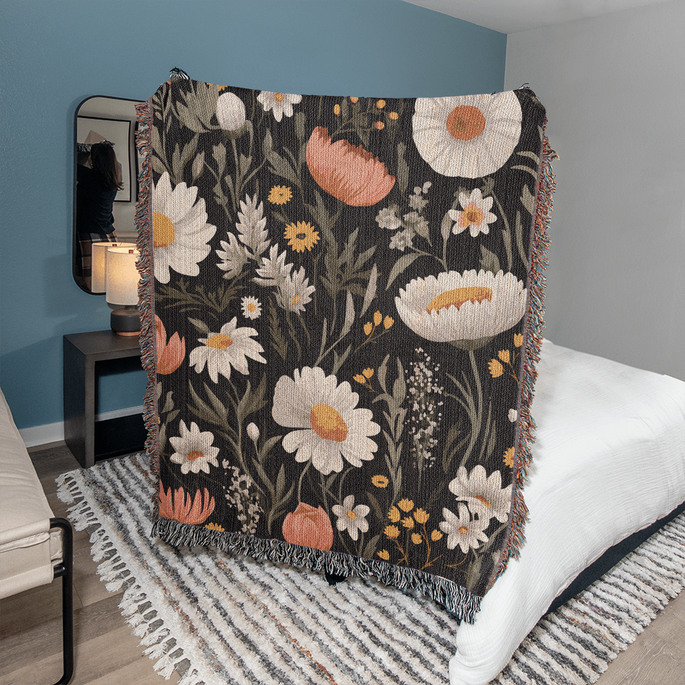 Blossom Elegance: Noir Garden Heirloom Woven Blanket- a Gift for Mothers/Daughters