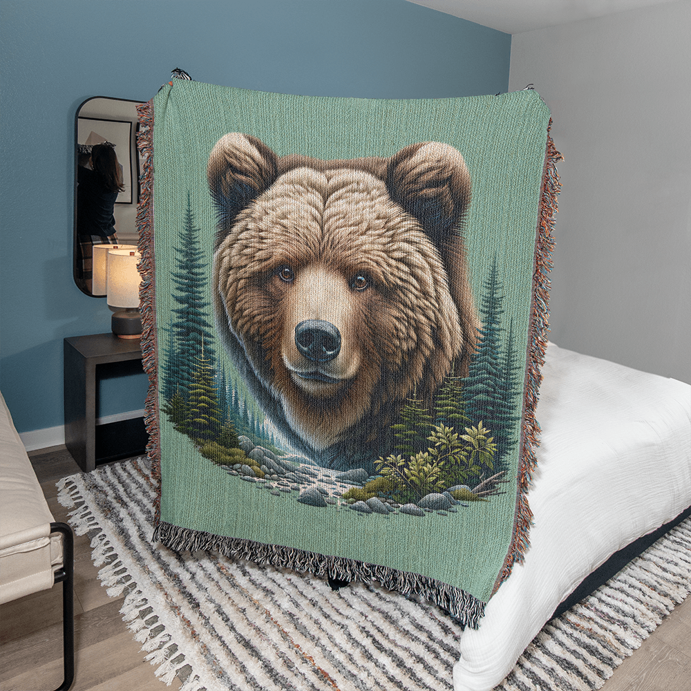 Bear Illustration Heirloom Woven Blanket- Gift for Sons/Fathers.