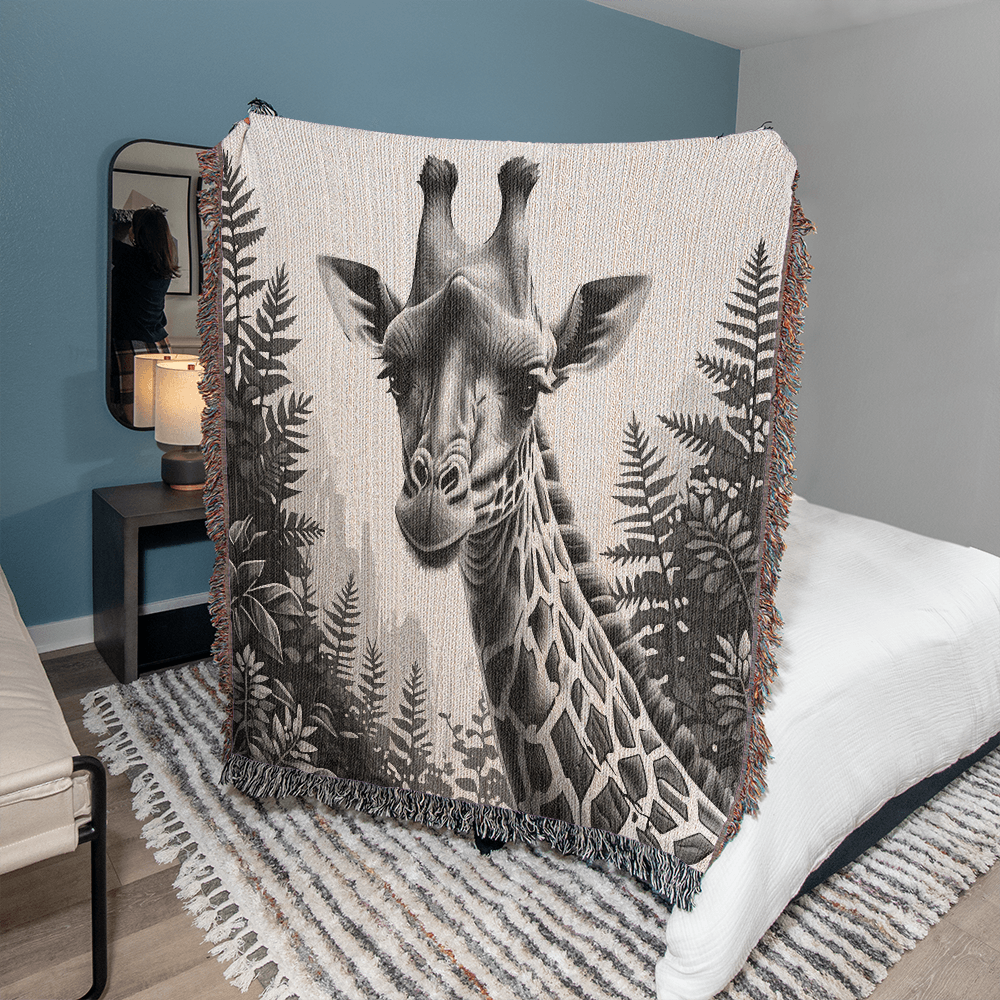 Giraffe Illustration Heirloom Woven Blanket- Gift for Mothers/Fathers/Daughters.