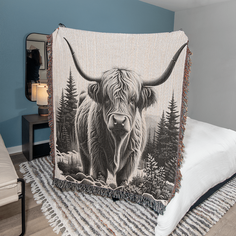 Highland Cow Heirloom Woven Blanket- Gift for Mothers/Daughters/Sons.