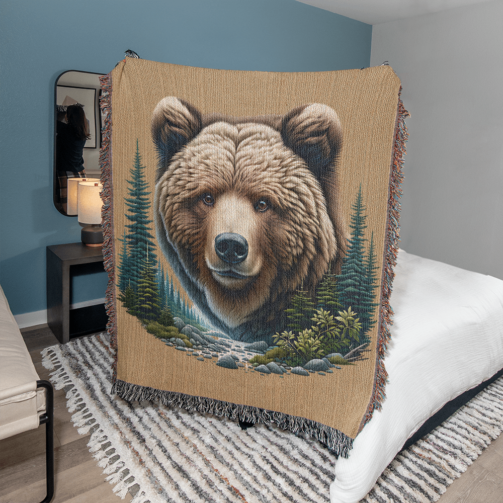 A Bear Illustration Heirloom Woven Blanket- Gift for Sons/Husbands.