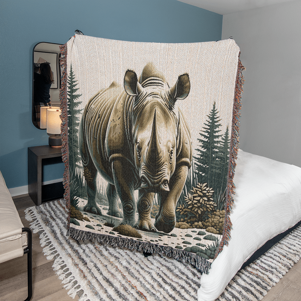 Rhino Illustration Woven Blanket- Gift for Mothers/Fathers/Daughters/Sons.