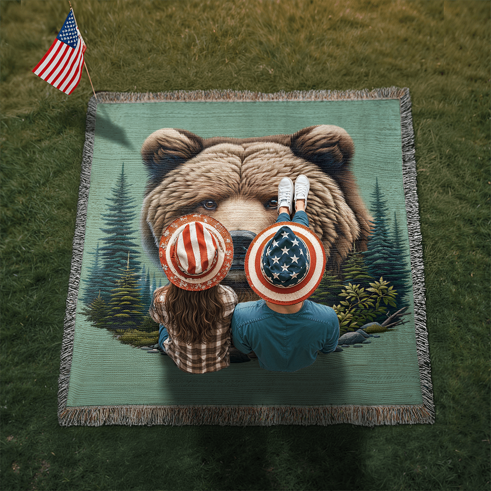 Bear Illustration Heirloom Woven Blanket- Gift for Sons/Fathers.