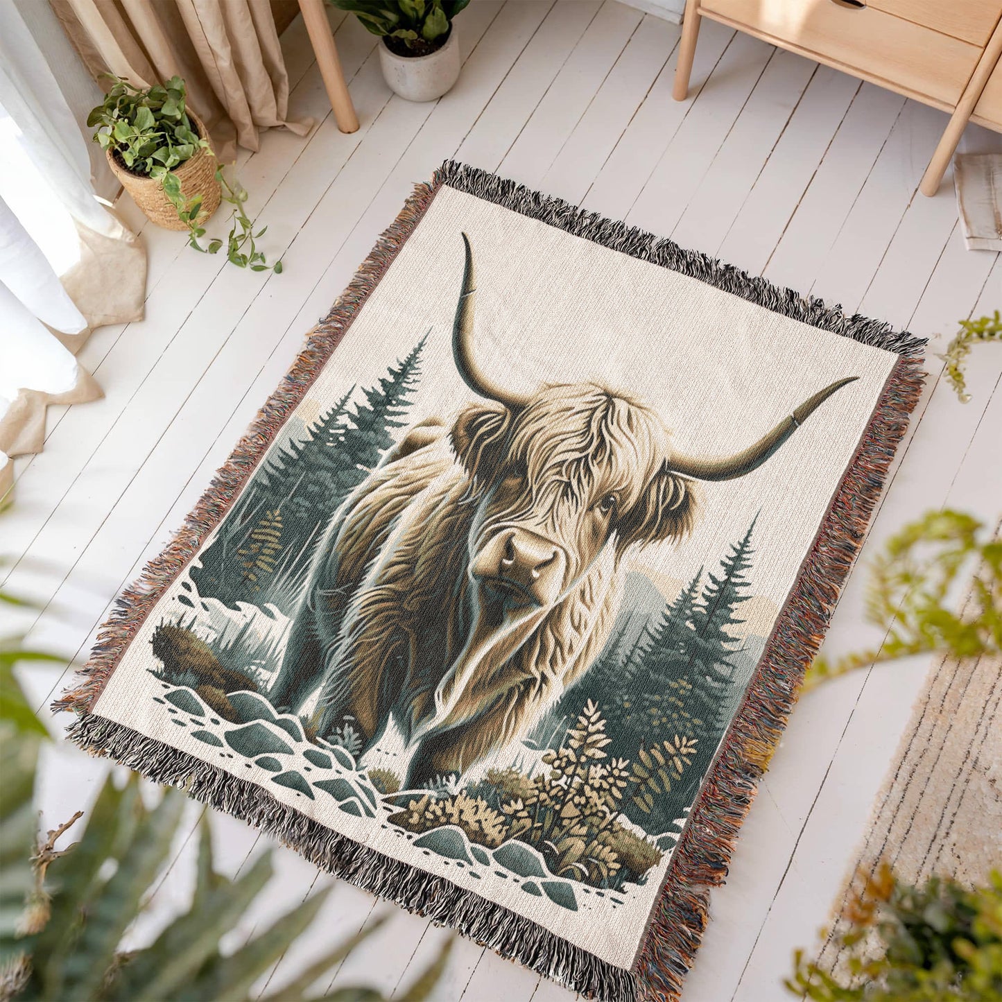 Highland Cow Heirloom Woven Blanket- Gift for Mothers/Daughters/Sons