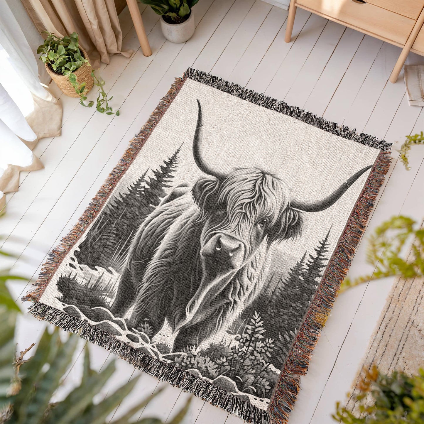 Highland Cow Heirloom Woven Blanket- Gift for Mothers/Daughters/Sons.