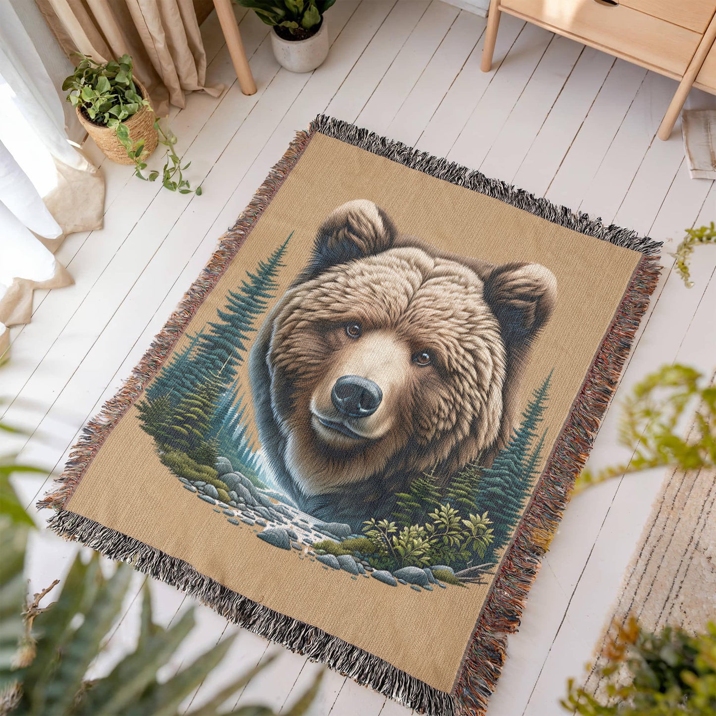 A Bear Illustration Heirloom Woven Blanket- Gift for Sons/Husbands.