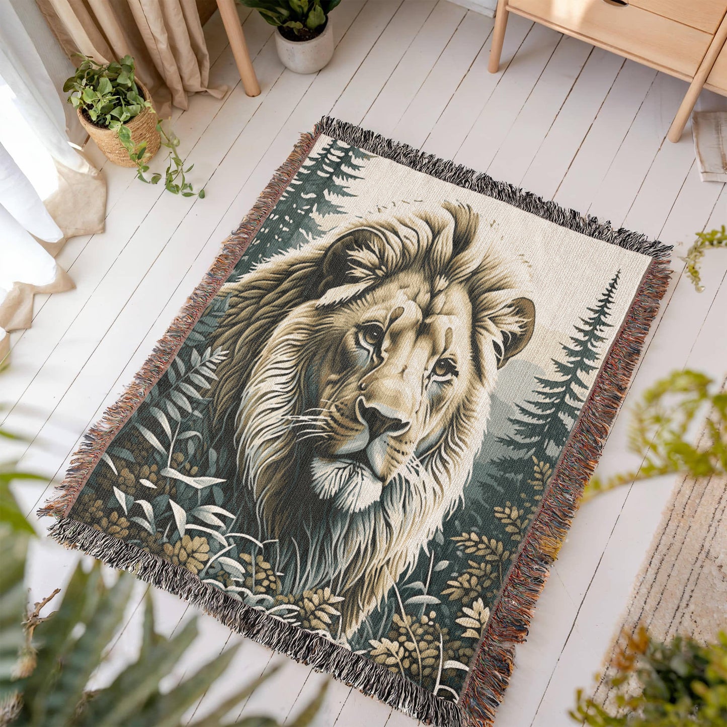 Lion Illustration Heirloom Woven Blanket- Gift for Mothers/Fathers/Sons/Daughters.