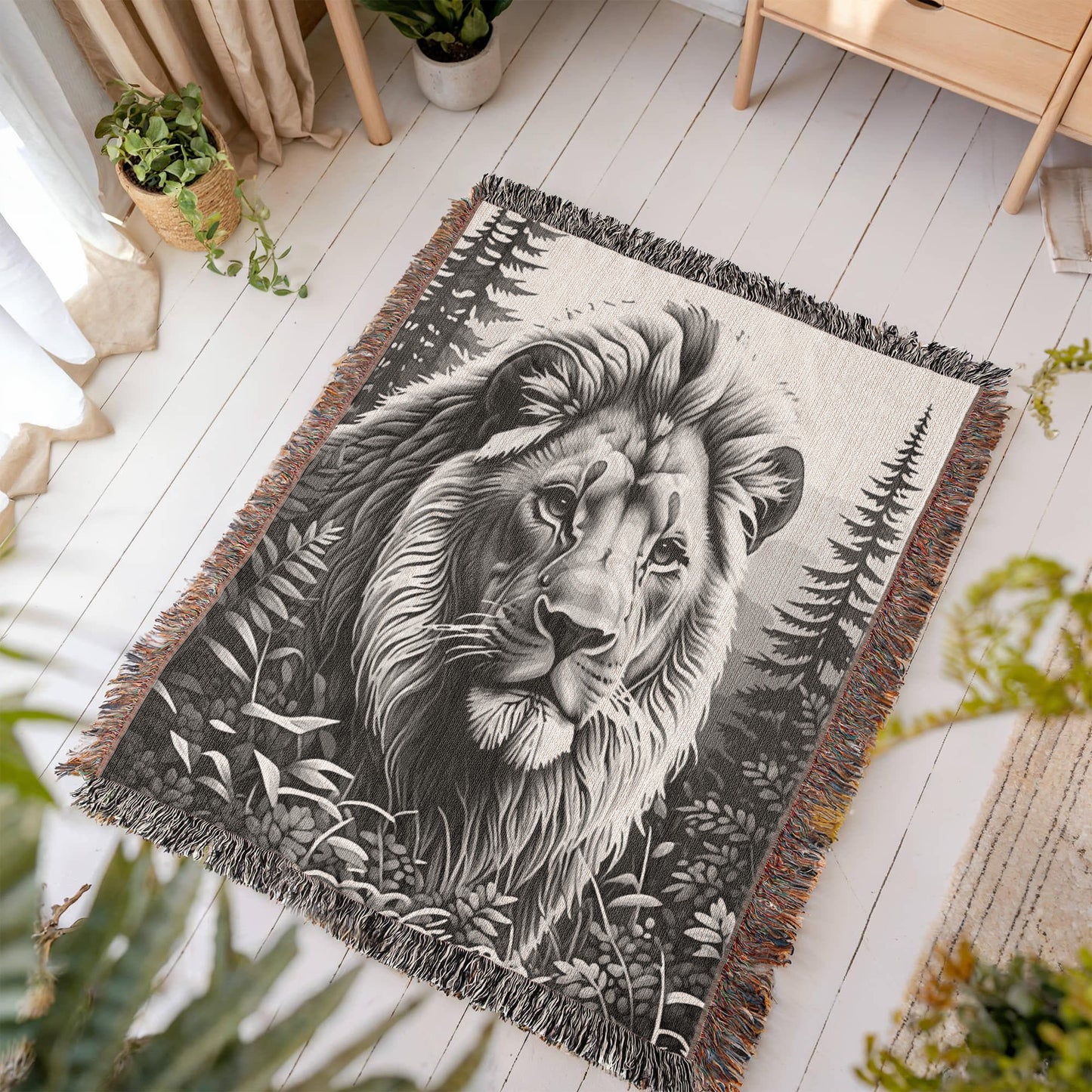 Lion Illustration Heirloom Woven Blanket- Gift for Mothers/Fathers/Sons/Daughters.