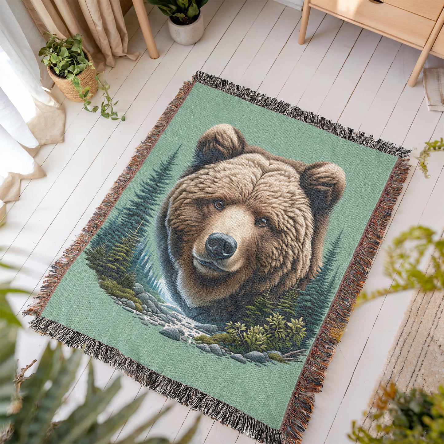 Bear Illustration Heirloom Woven Blanket- Gift for Sons/Fathers.