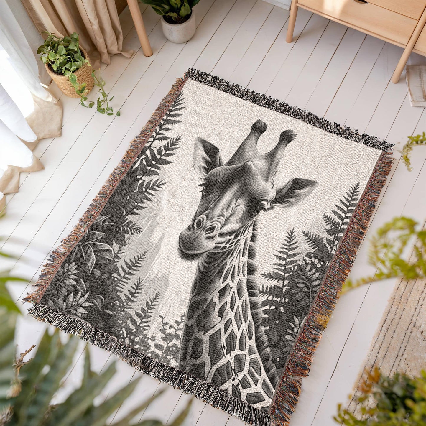 Giraffe Illustration Heirloom Woven Blanket- Gift for Mothers/Fathers/Daughters.