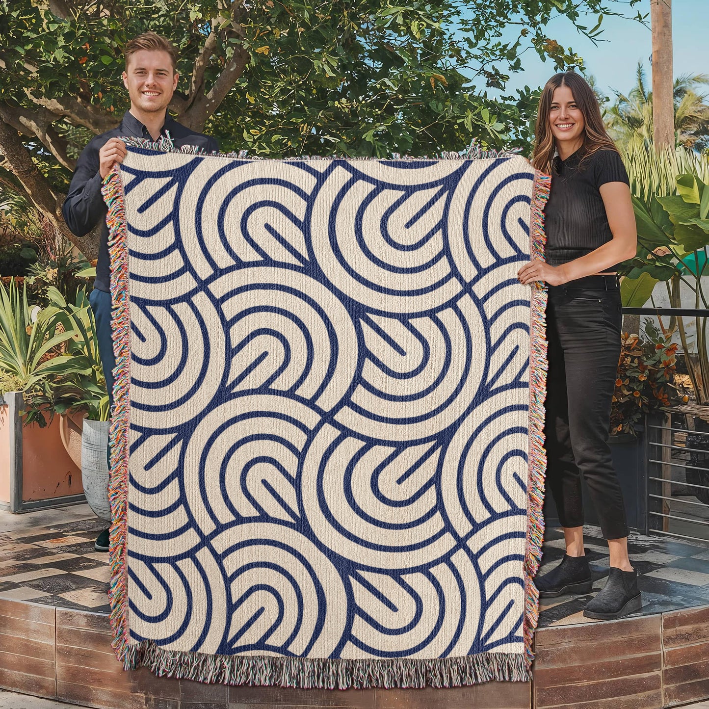 Monochrome Maze Heirloom Woven Blanket- a Gift for Fathers/Mothers/Daughters/Sons.
