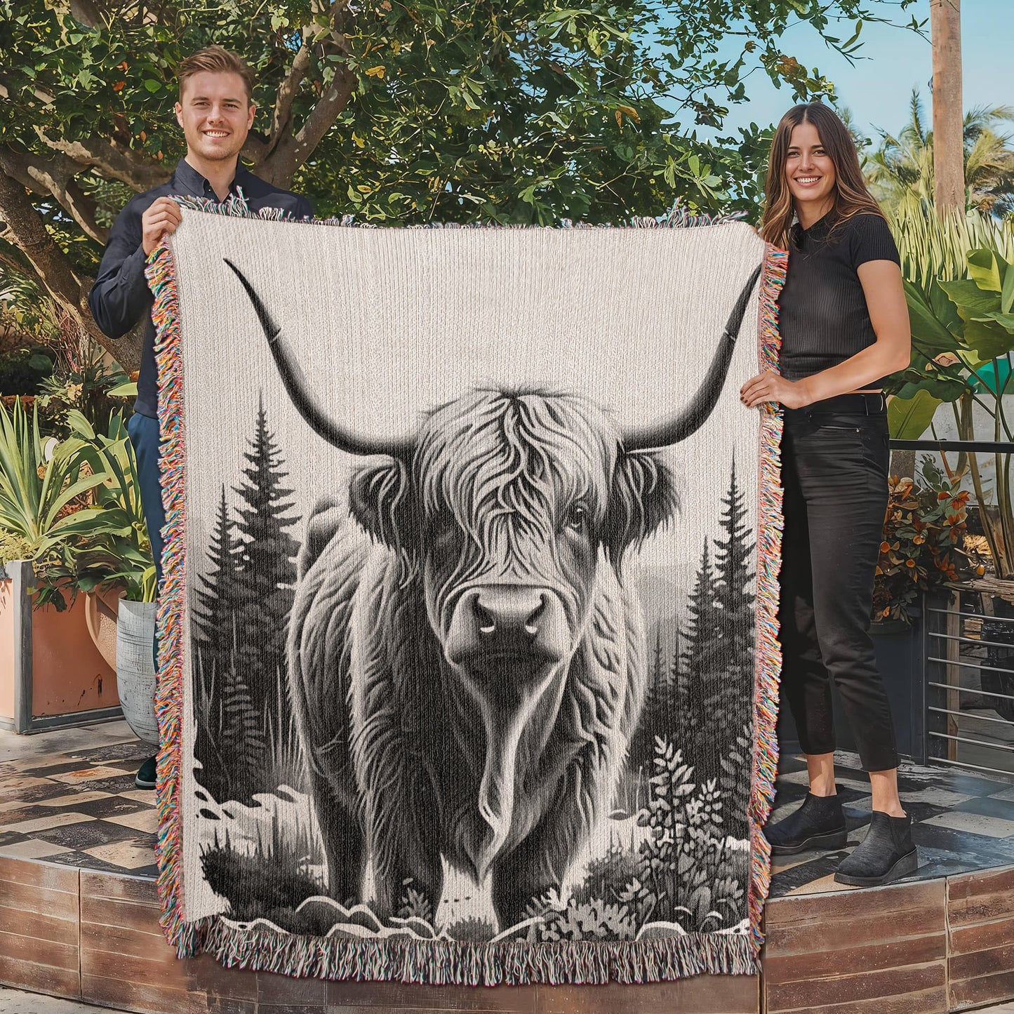 Highland Cow Heirloom Woven Blanket- Gift for Mothers/Daughters/Sons.