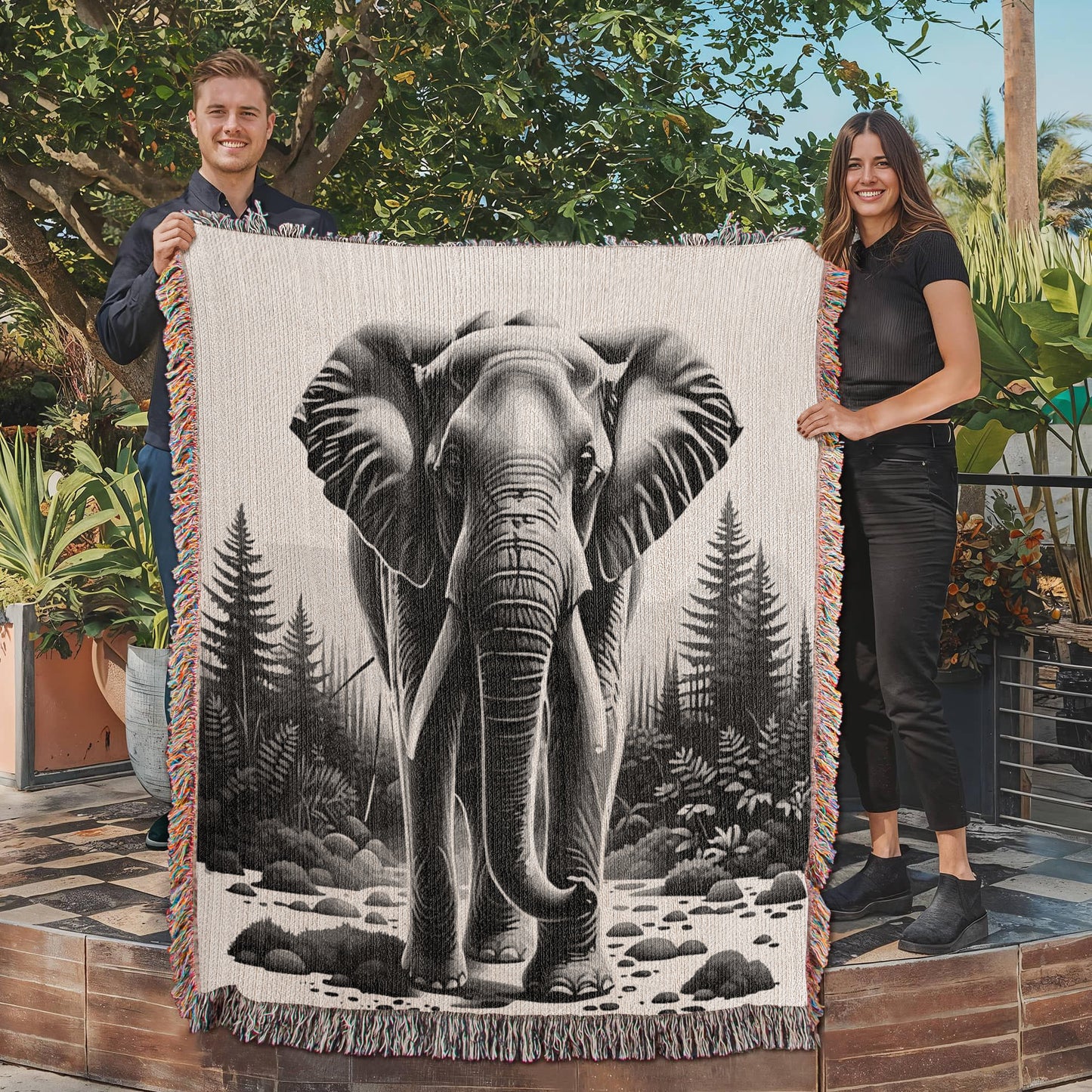 Giraffe Illustration Heirloom Woven Blanket- Gift for Mothers/Fathers/Daughters.