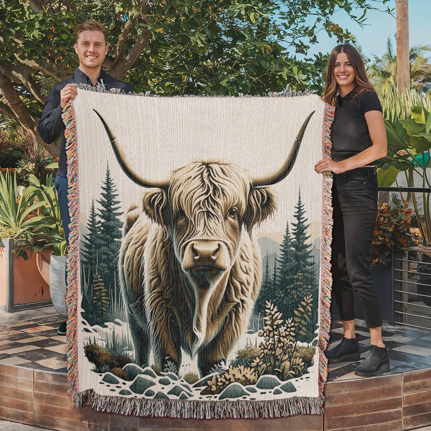Highland Cow Heirloom Woven Blanket- Gift for Mothers/Daughters/Sons