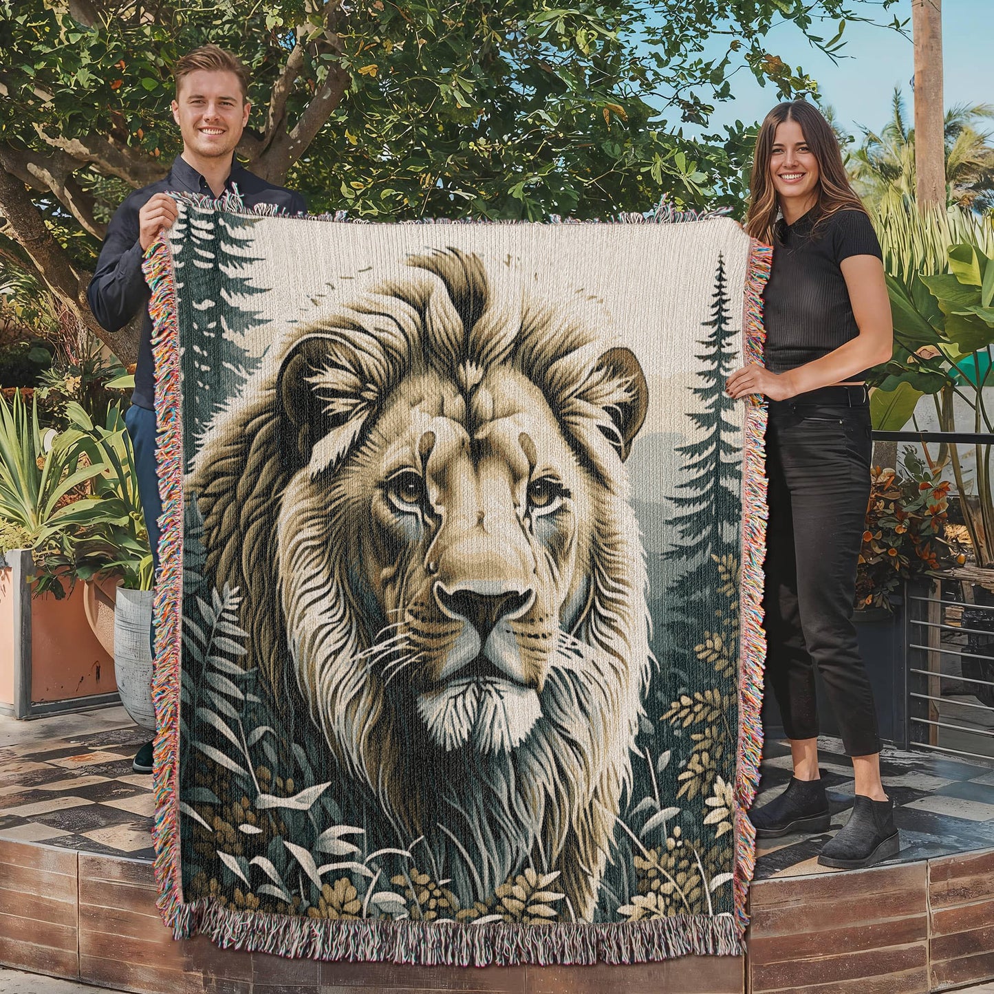 Lion Illustration Heirloom Woven Blanket- Gift for Mothers/Fathers/Sons/Daughters.