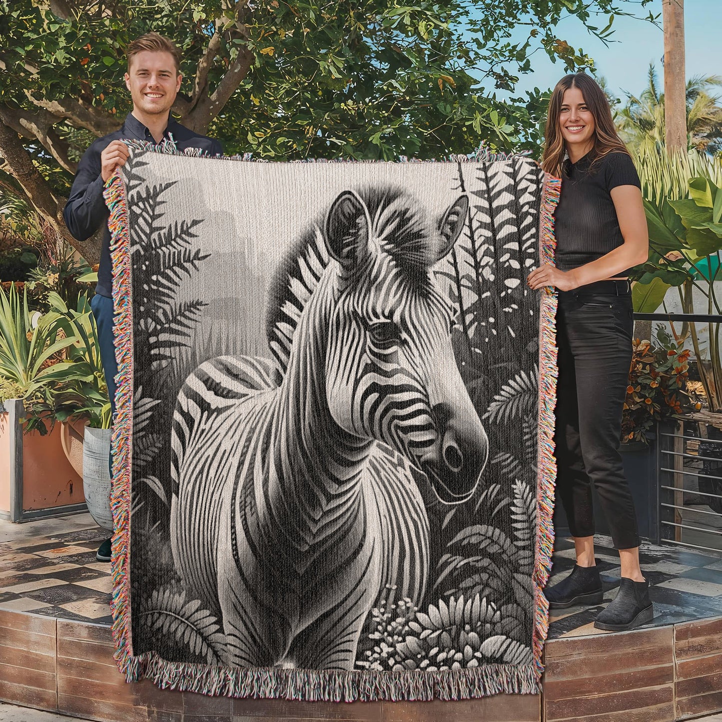 Zebra Illustration Heirloom Woven Blanket - Gift for Mothers/Fathers/Sons.