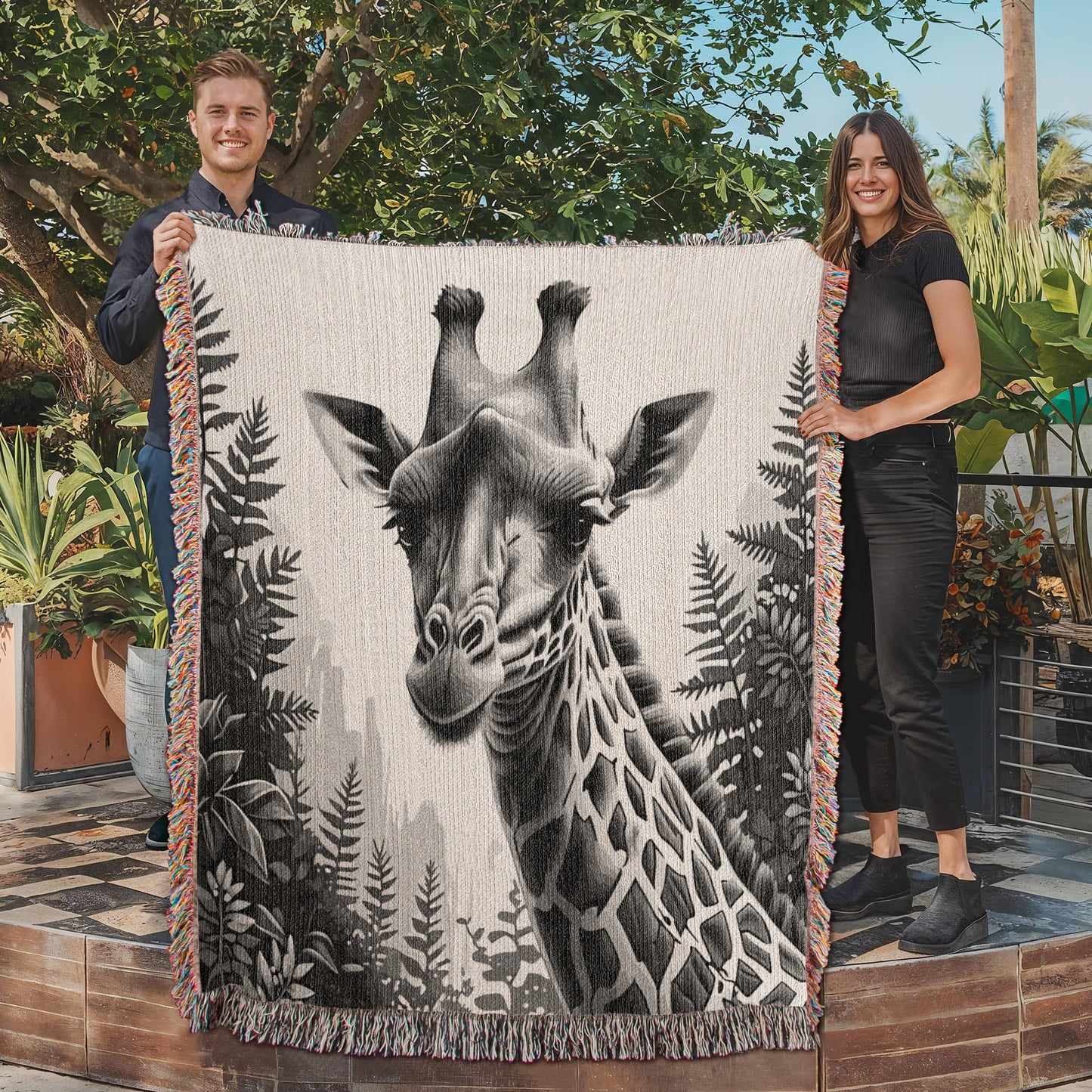 Giraffe Illustration Heirloom Woven Blanket- Gift for Mothers/Fathers/Daughters.