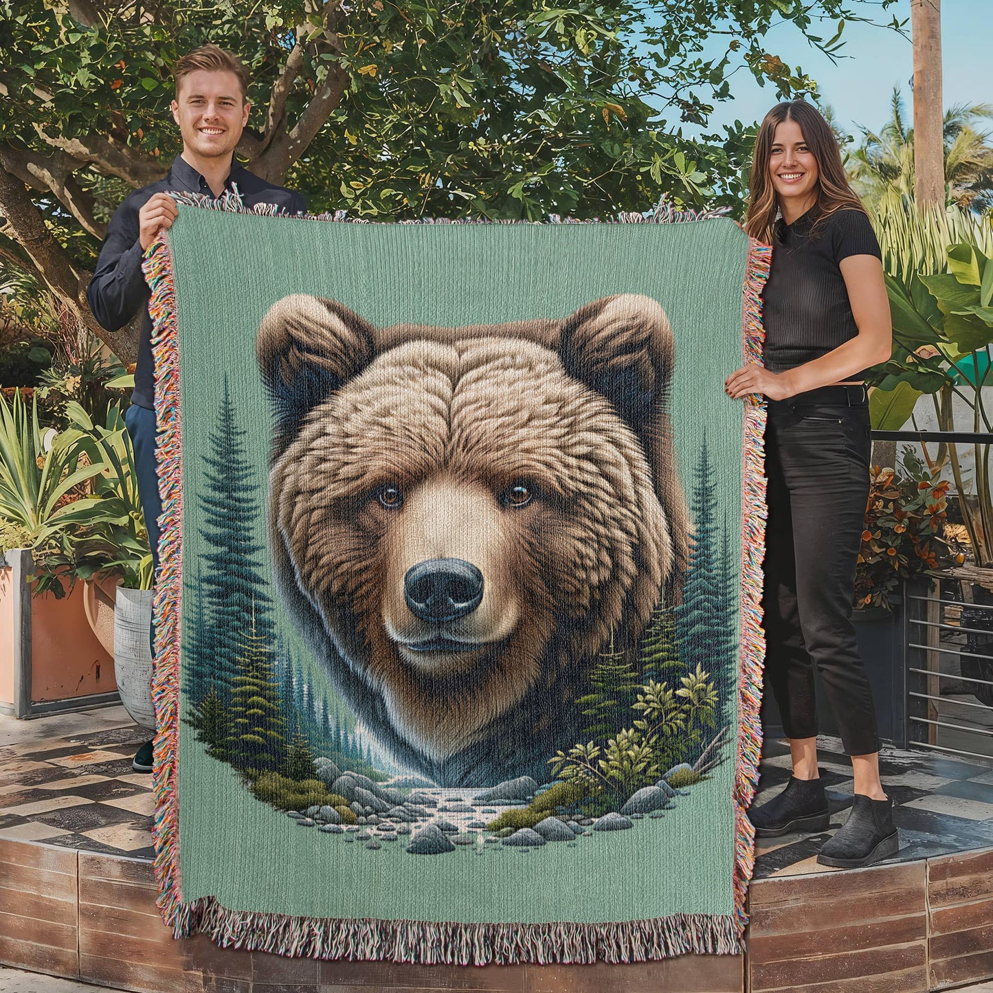 Bear Illustration Heirloom Woven Blanket- Gift for Sons/Fathers.
