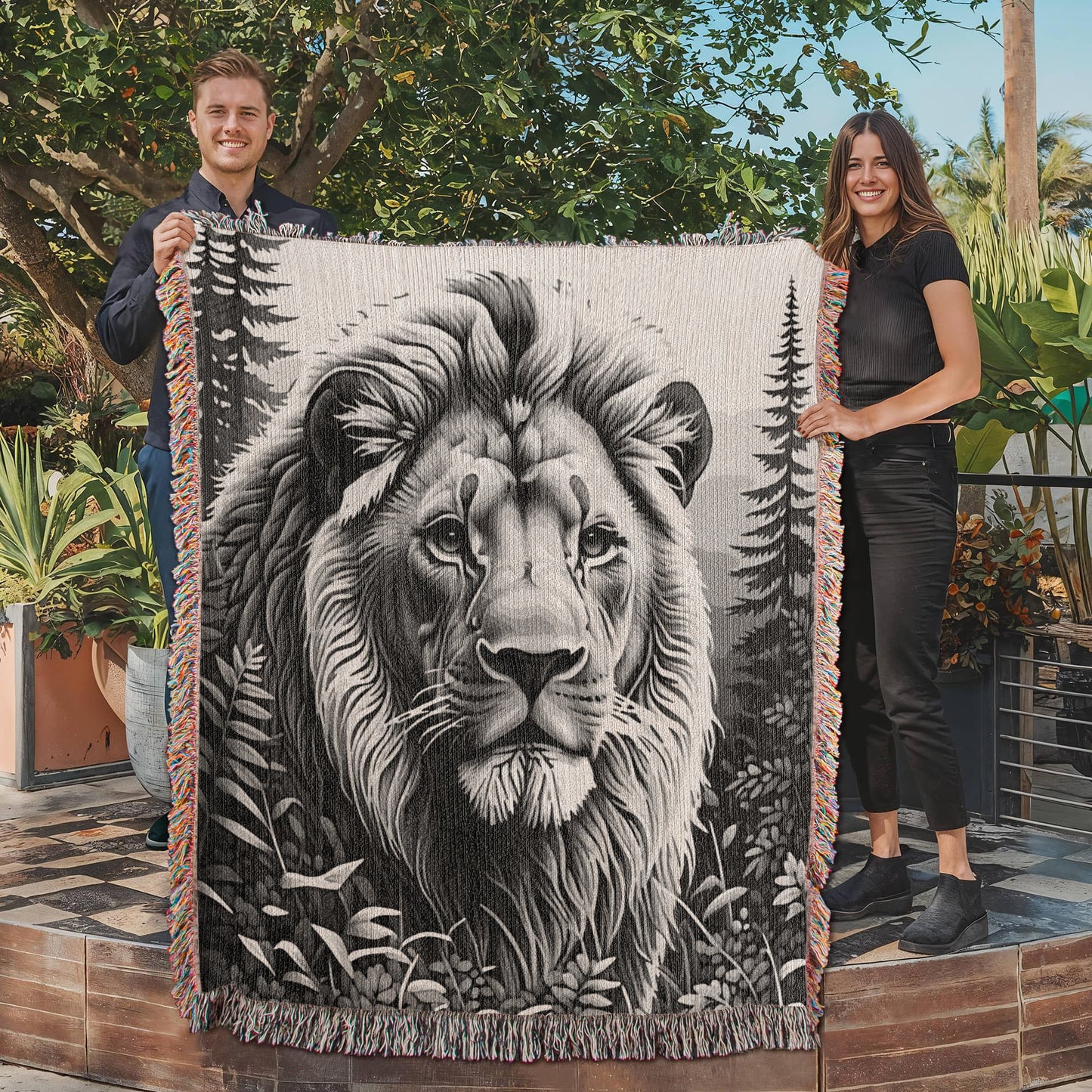 Lion Illustration Heirloom Woven Blanket- Gift for Mothers/Fathers/Sons/Daughters.