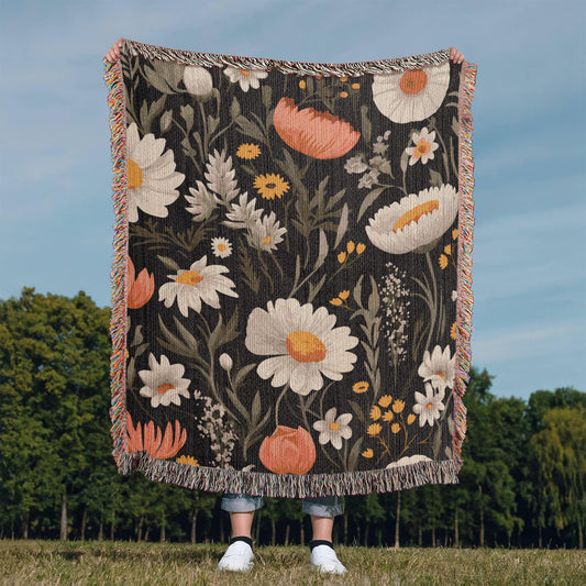 Blossom Elegance: Noir Garden Heirloom Woven Blanket- a Gift for Mothers/Daughters