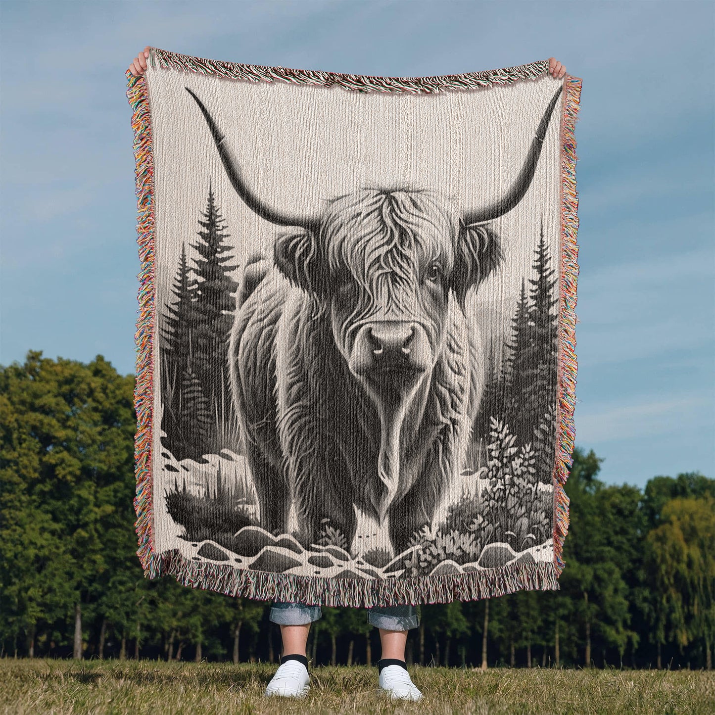 Highland Cow Heirloom Woven Blanket- Gift for Mothers/Daughters/Sons.