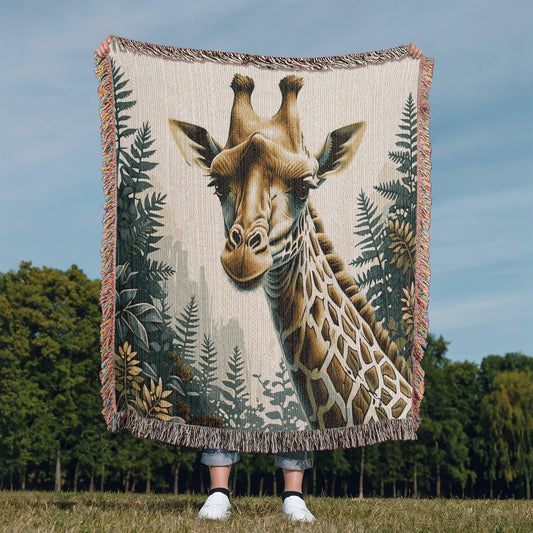 Giraffe Illustration Heirloom Woven Blanket- Gift for Mothers/Fathers/Daughters.