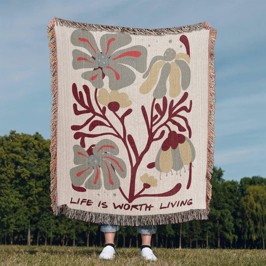 Life is Worth Living Heirloom Woven Blanket