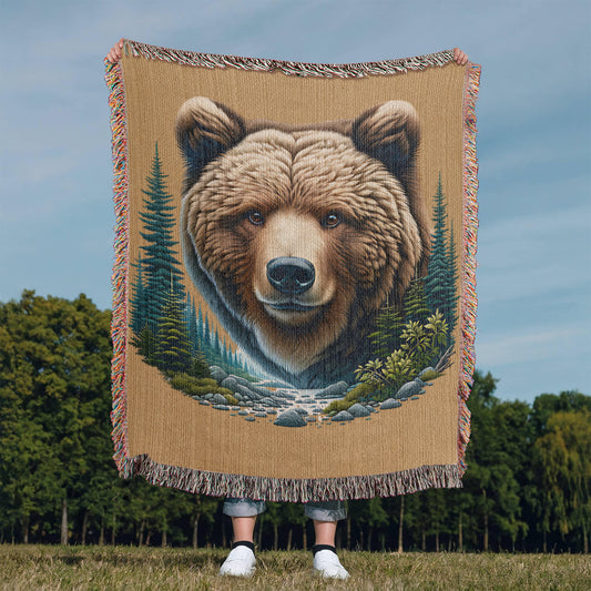 A Bear Illustration Heirloom Woven Blanket- Gift for Sons/Husbands.