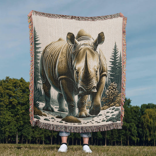 Rhino Illustration Woven Blanket- Gift for Mothers/Fathers/Daughters/Sons.