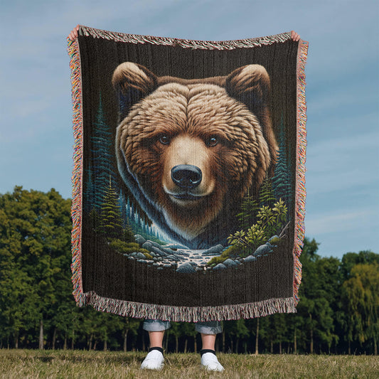 A Bear Illustration Heirloom Woven Blanket- Gift for Sons/Husbands.