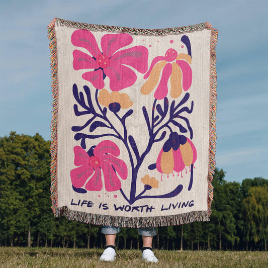 Life is Worth Living Heirloom Woven Blanket- a Gift for Mothers/Sons/Daughters.