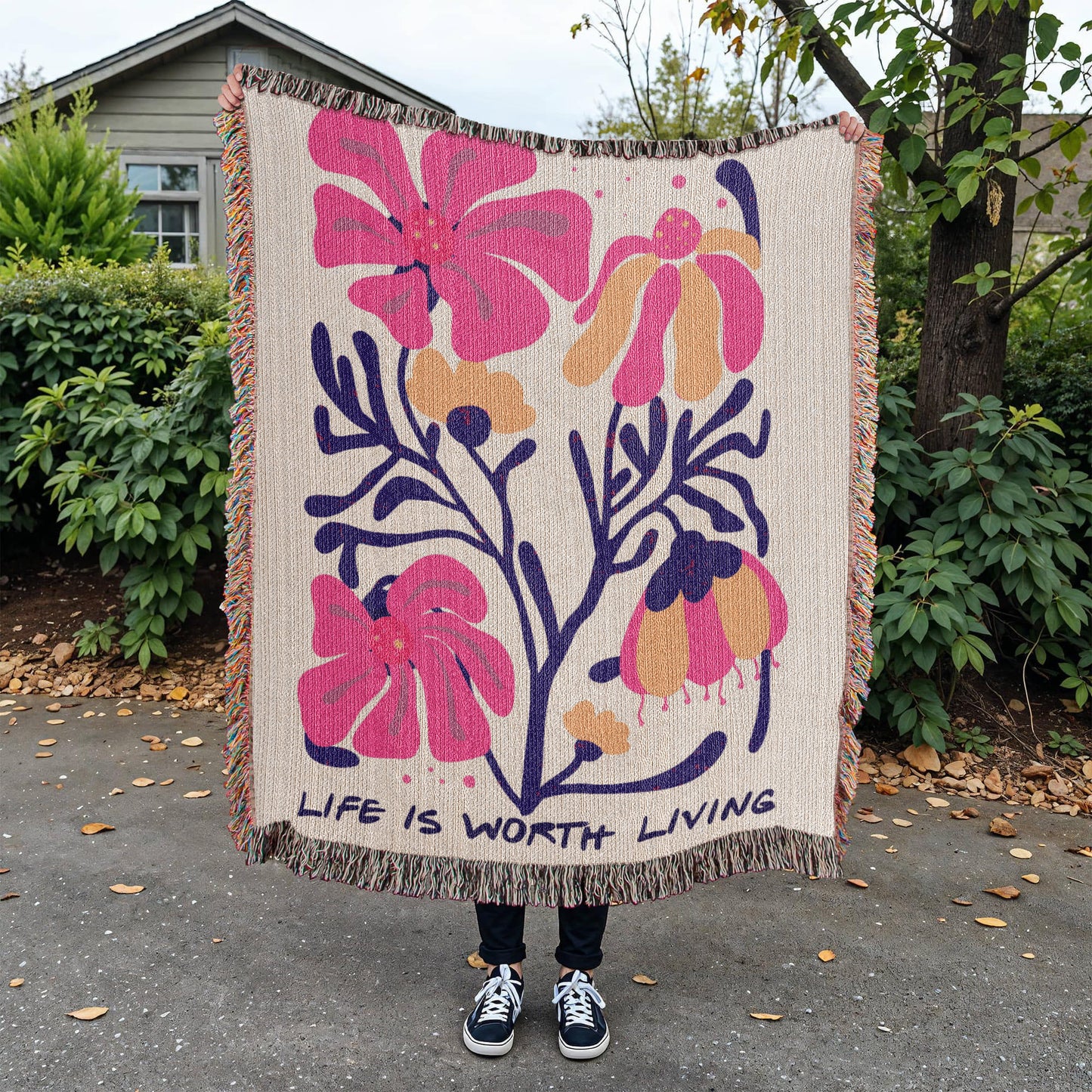 Life is Worth Living Heirloom Woven Blanket- a Gift for Mothers/Sons/Daughters.