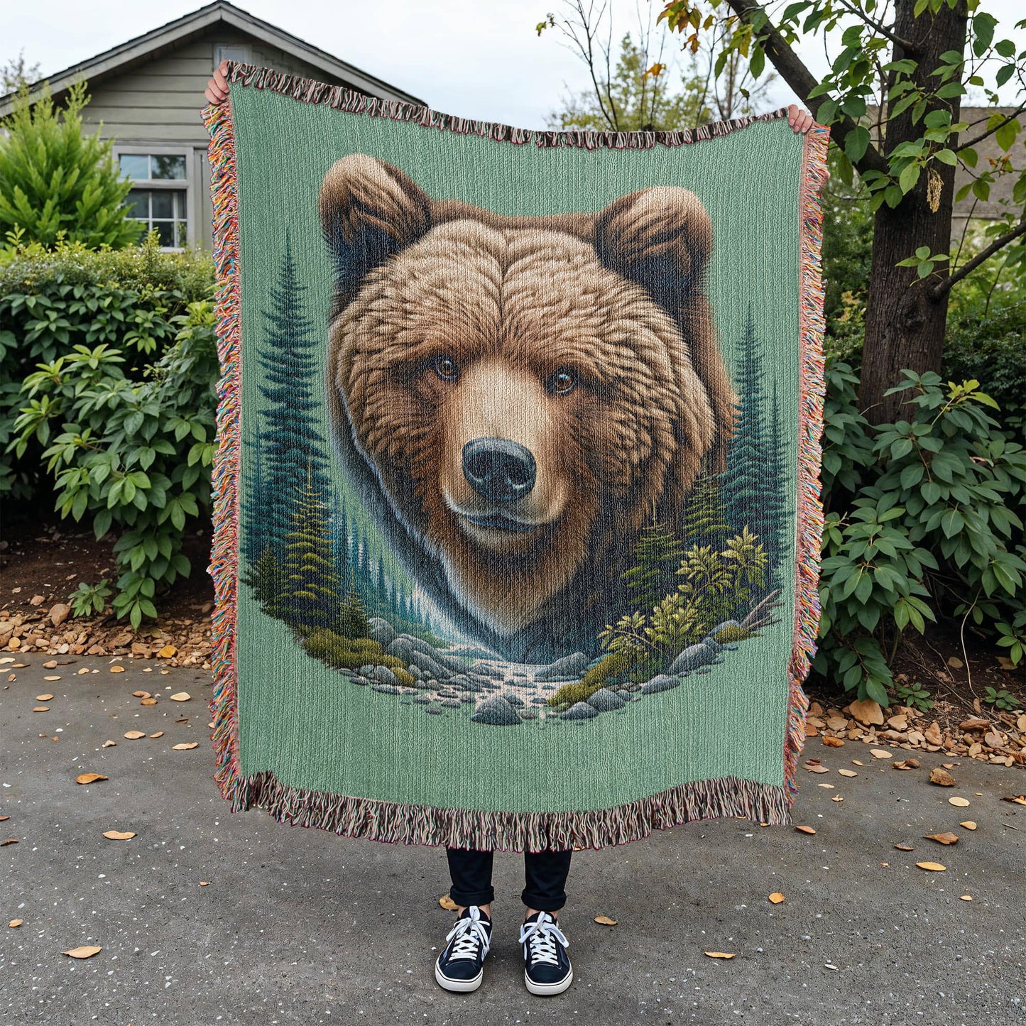 Bear Illustration Heirloom Woven Blanket- Gift for Sons/Fathers.