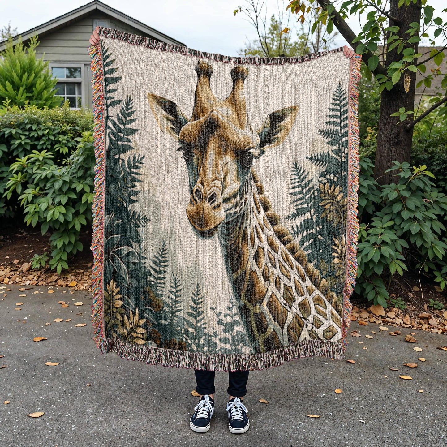 Giraffe Illustration Heirloom Woven Blanket- Gift for Mothers/Fathers/Daughters.