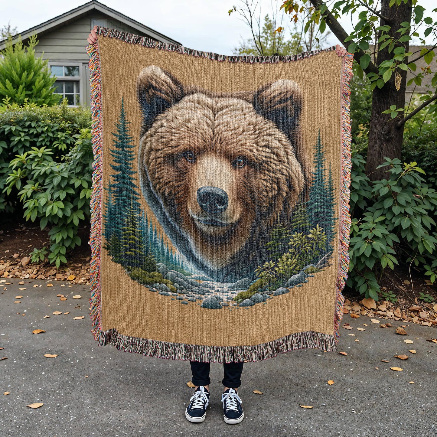 A Bear Illustration Heirloom Woven Blanket- Gift for Sons/Husbands.