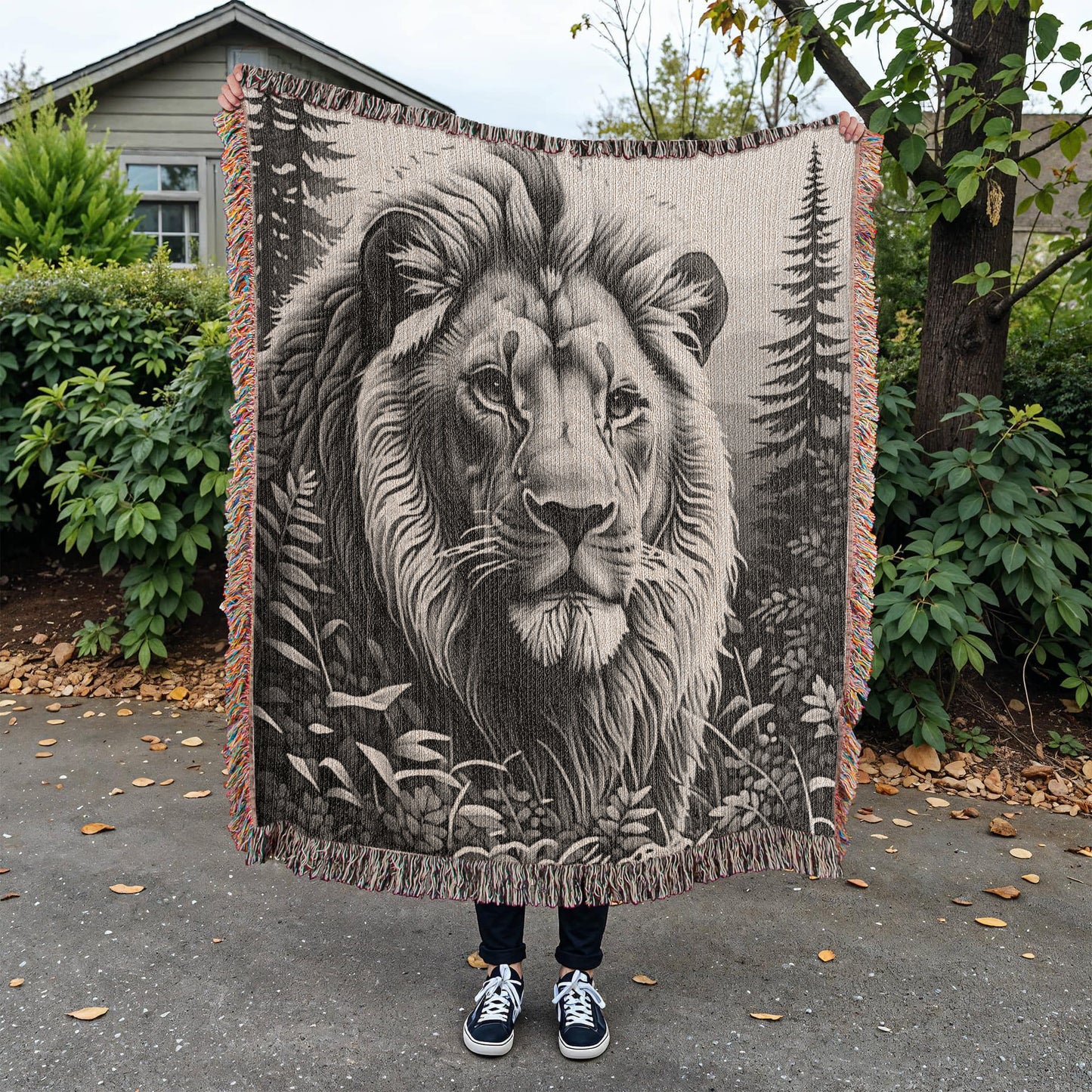 Lion Illustration Heirloom Woven Blanket- Gift for Mothers/Fathers/Sons/Daughters.