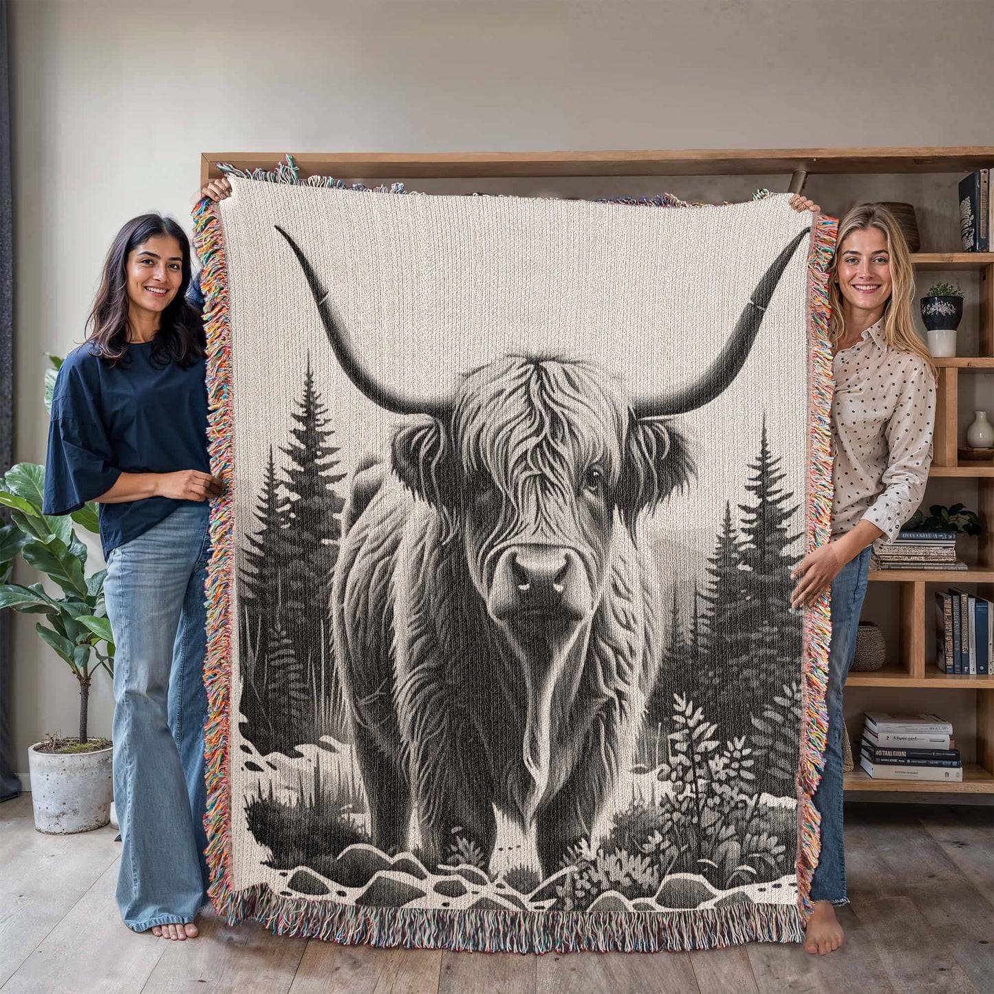 Highland Cow Heirloom Woven Blanket- Gift for Mothers/Daughters/Sons.