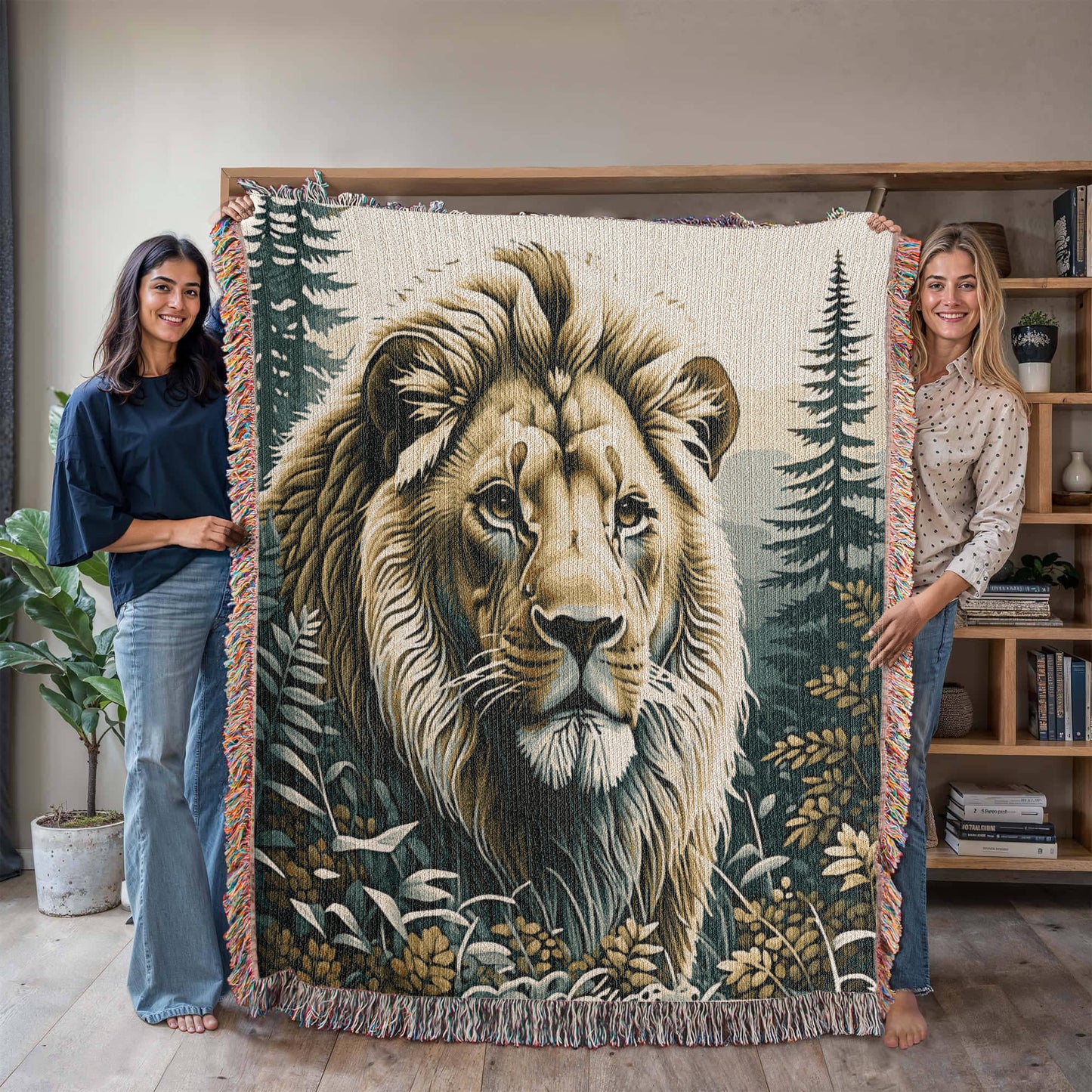 Lion Illustration Heirloom Woven Blanket- Gift for Mothers/Fathers/Sons/Daughters.