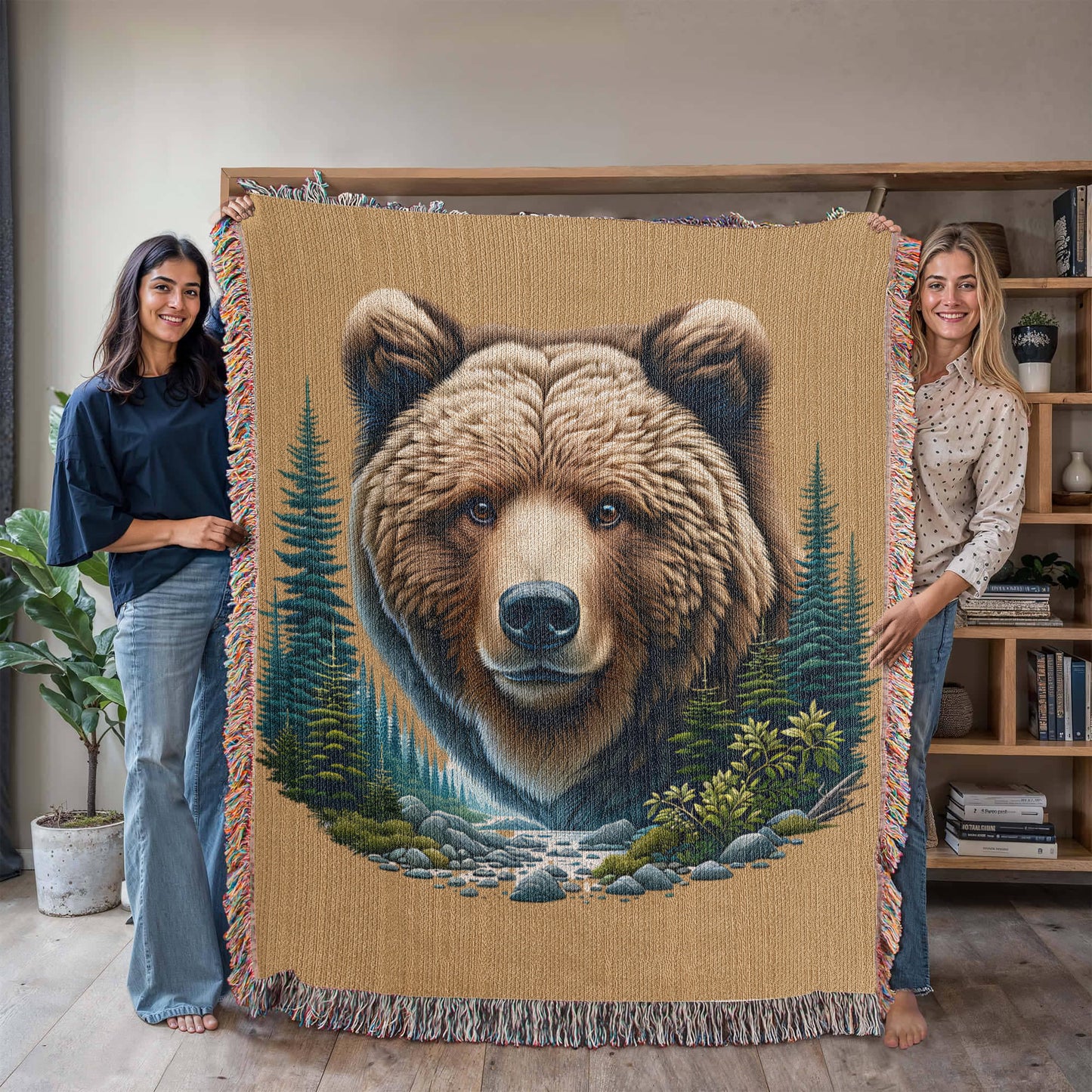 A Bear Illustration Heirloom Woven Blanket- Gift for Sons/Husbands.