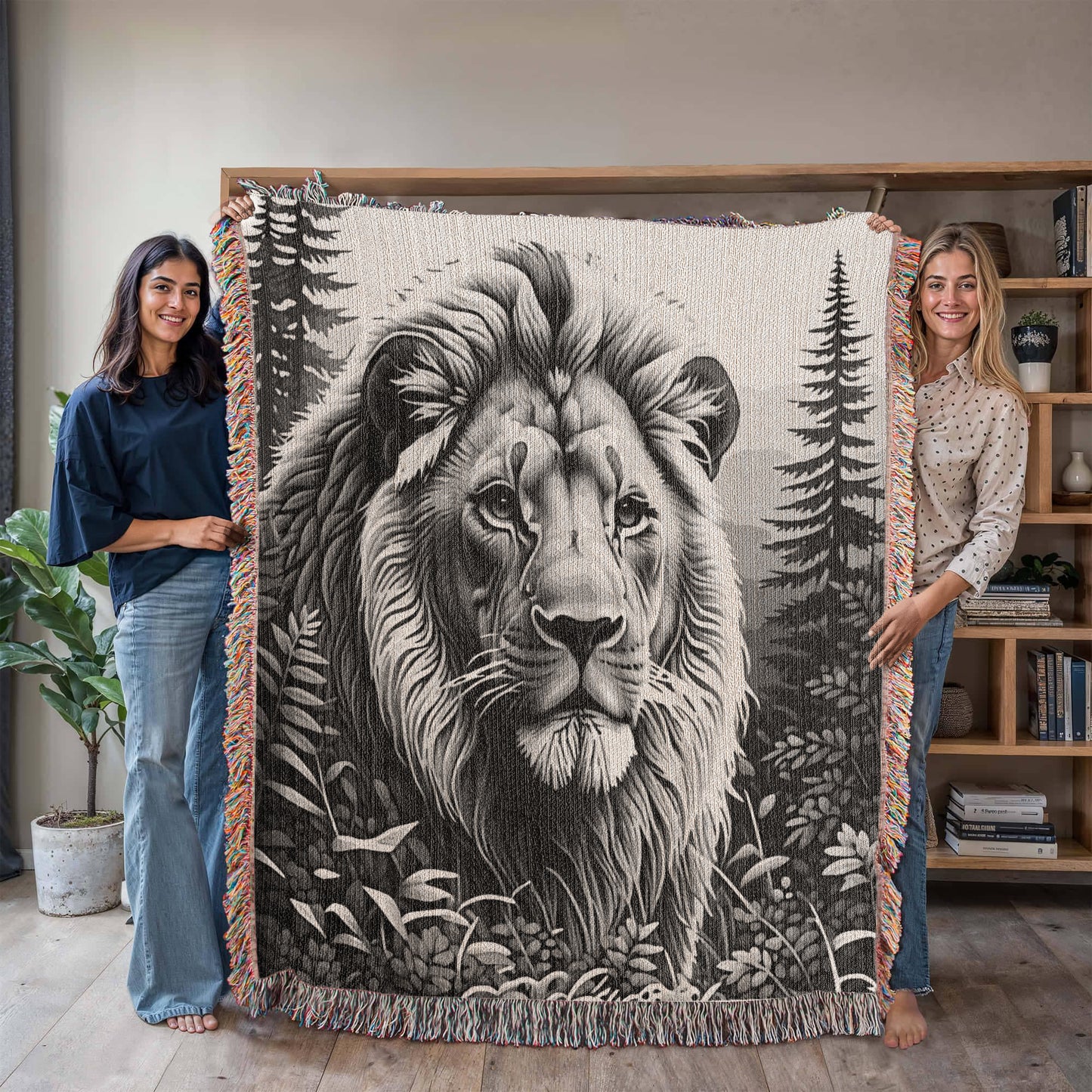 Lion Illustration Heirloom Woven Blanket- Gift for Mothers/Fathers/Sons/Daughters.