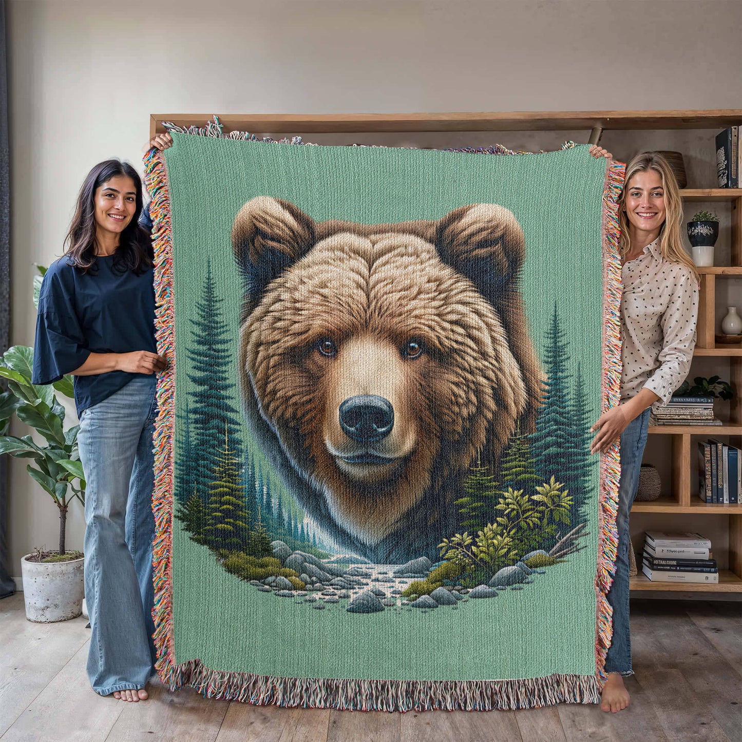Bear Illustration Heirloom Woven Blanket- Gift for Sons/Fathers.