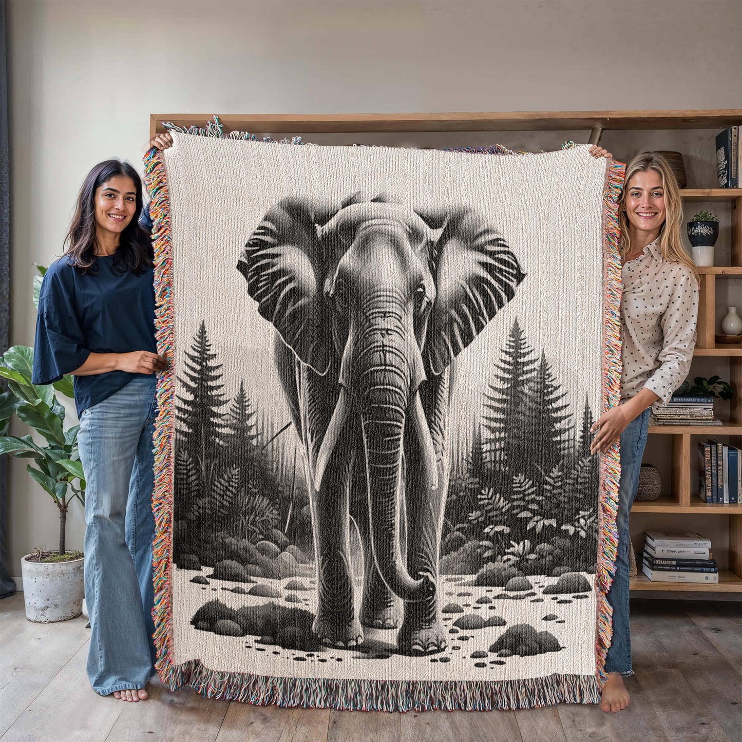 Giraffe Illustration Heirloom Woven Blanket- Gift for Mothers/Fathers/Daughters.