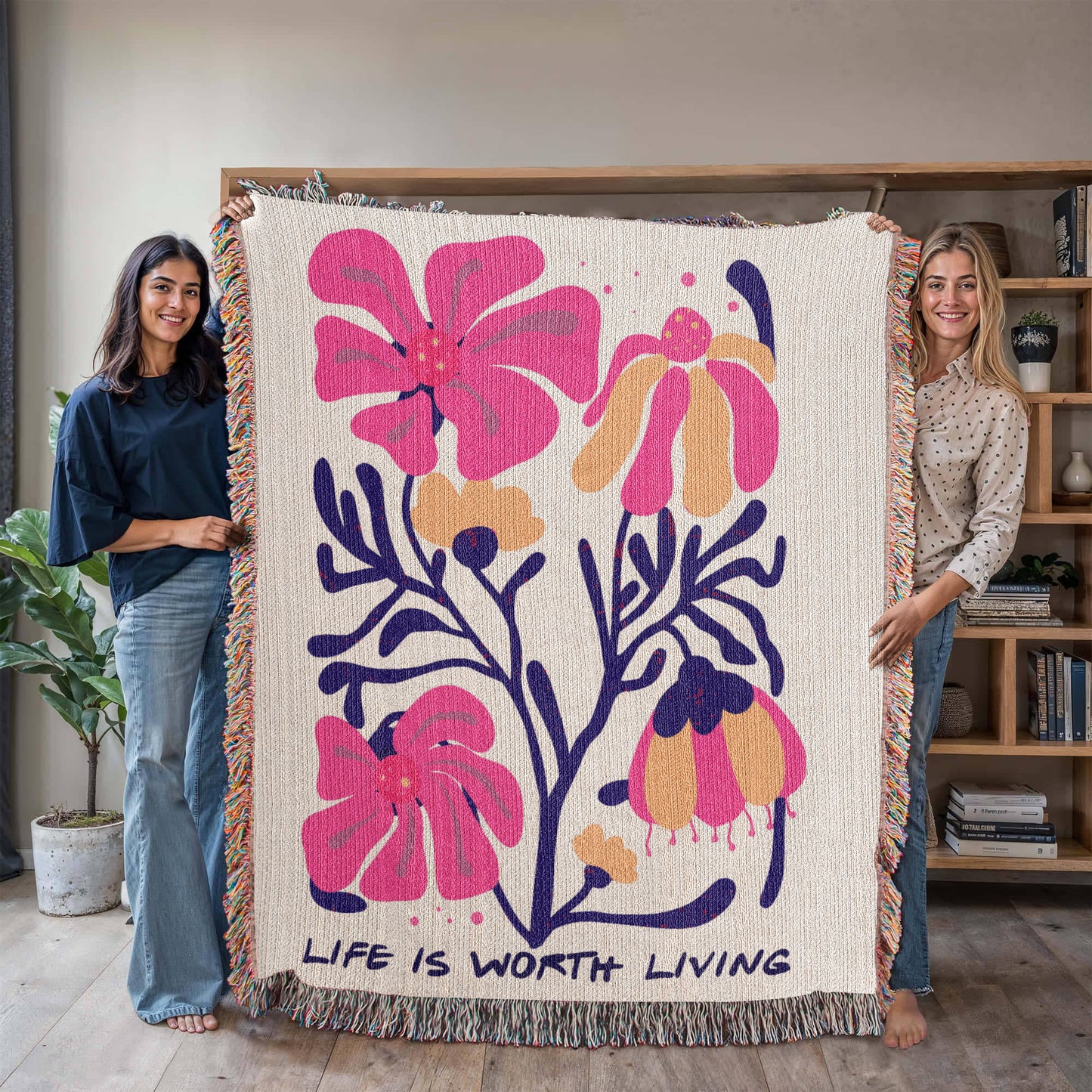 Life is Worth Living Heirloom Woven Blanket- a Gift for Mothers/Sons/Daughters.