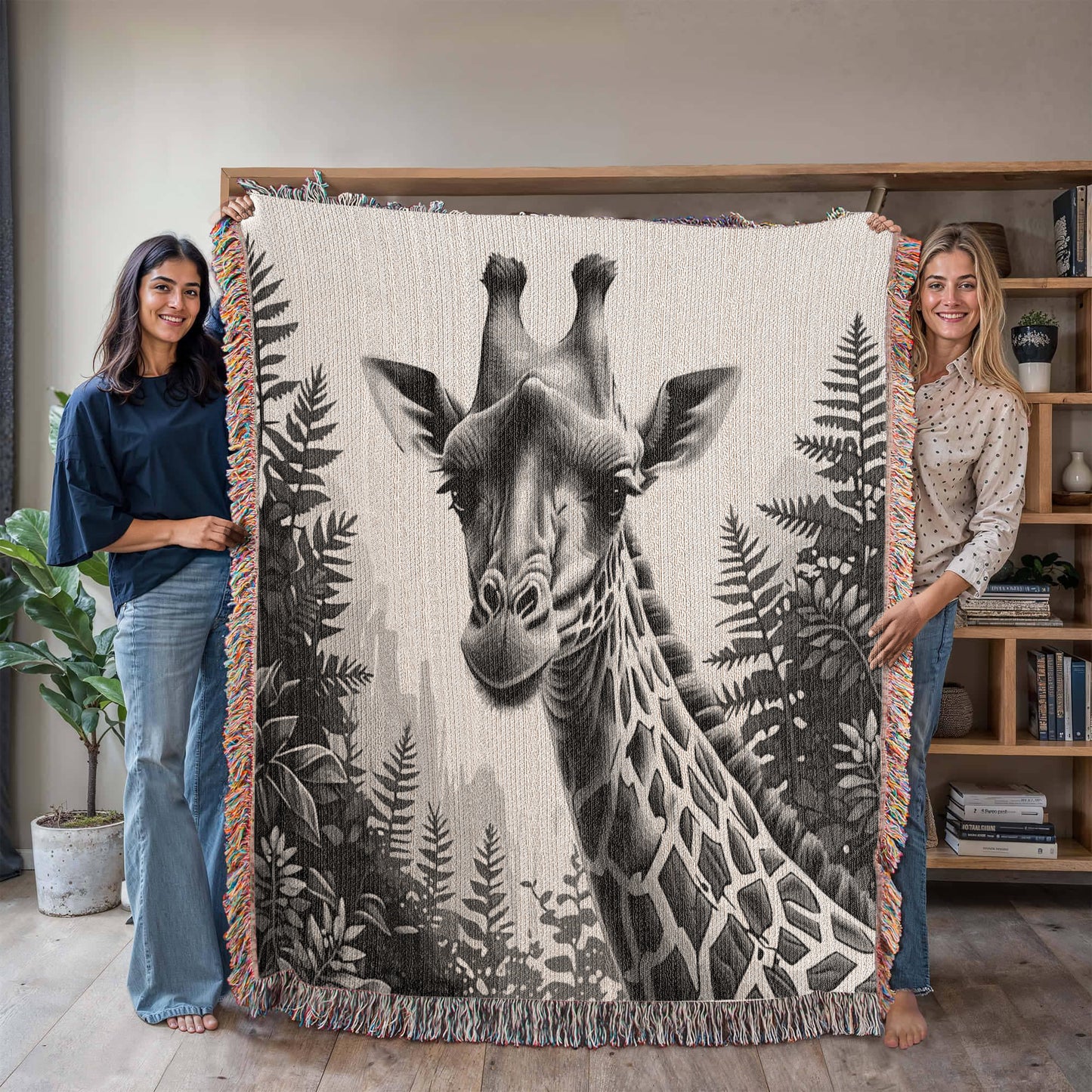 Giraffe Illustration Heirloom Woven Blanket- Gift for Mothers/Fathers/Daughters.