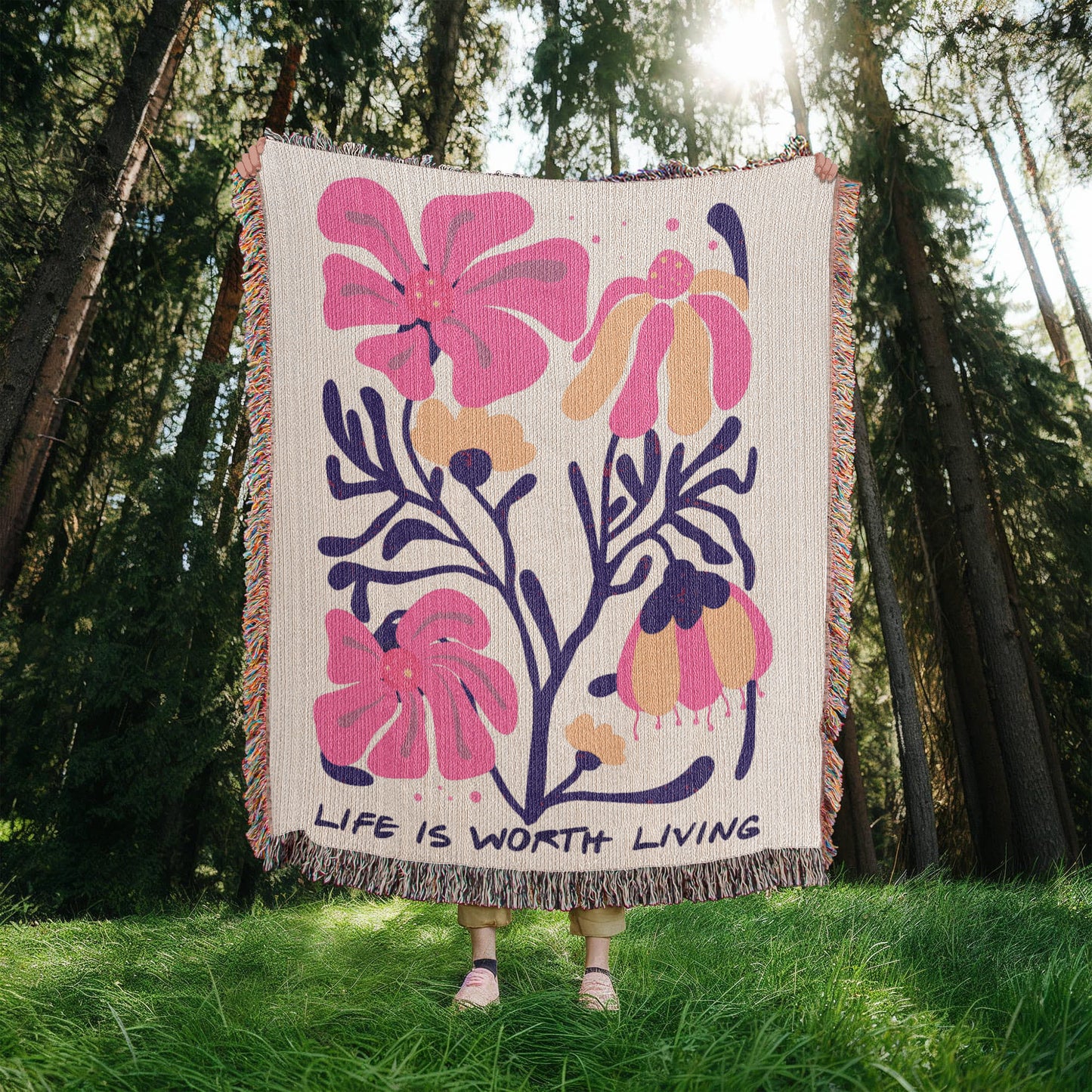 Life is Worth Living Heirloom Woven Blanket- a Gift for Mothers/Sons/Daughters.