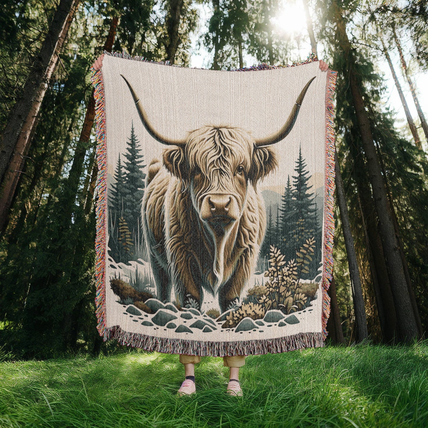 Highland Cow Heirloom Woven Blanket- Gift for Mothers/Daughters/Sons
