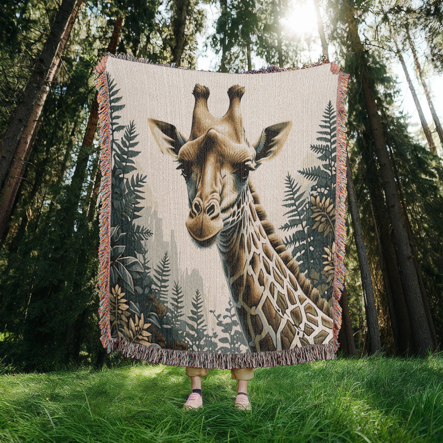 Giraffe Illustration Heirloom Woven Blanket- Gift for Mothers/Fathers/Daughters.